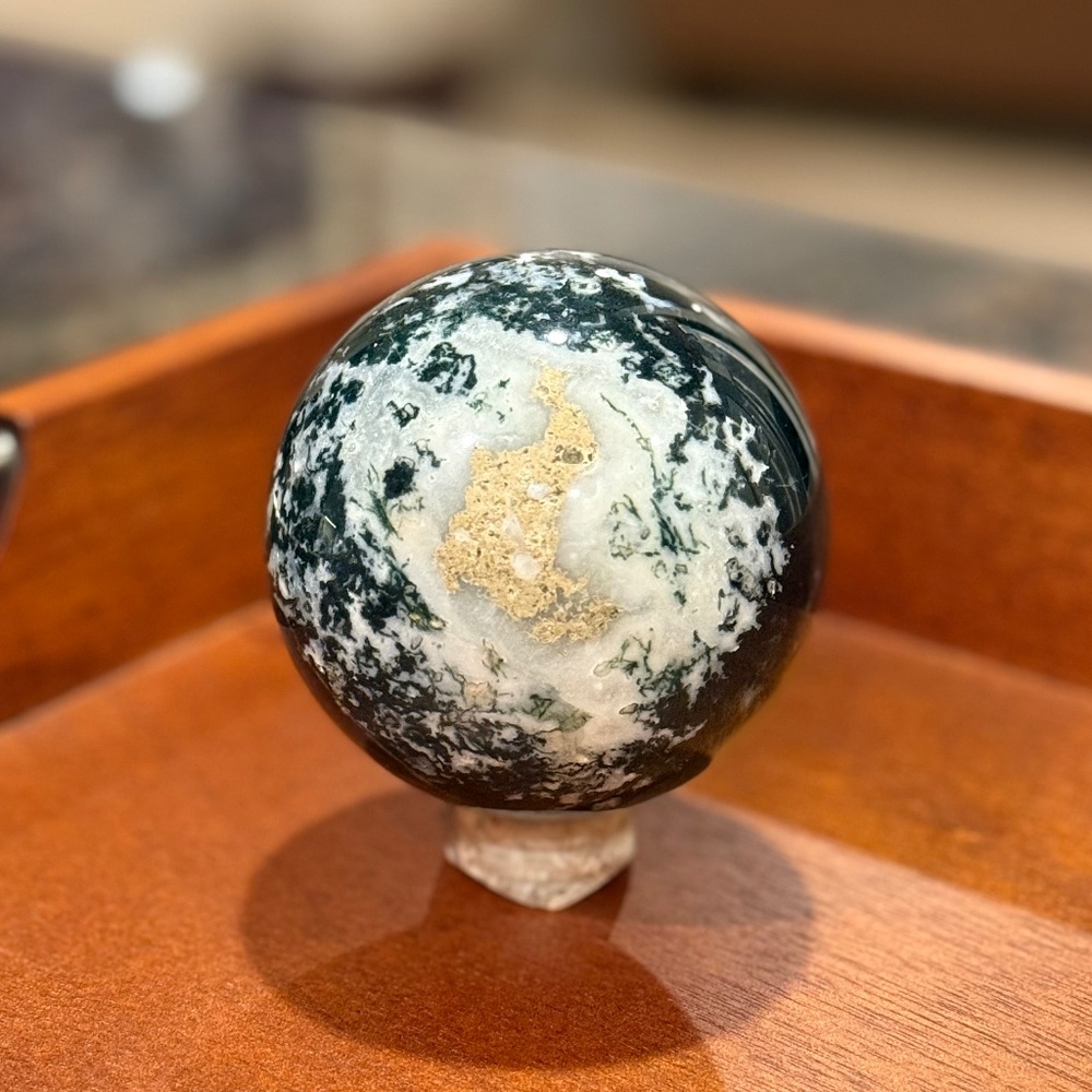 Natural Moss Agate Healing Sphere